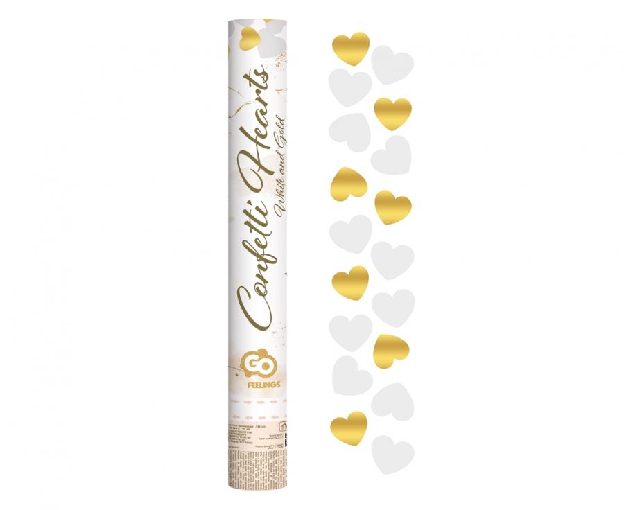 Konfety vystřelovací 40 cm Srdíčka bílo-zlaté