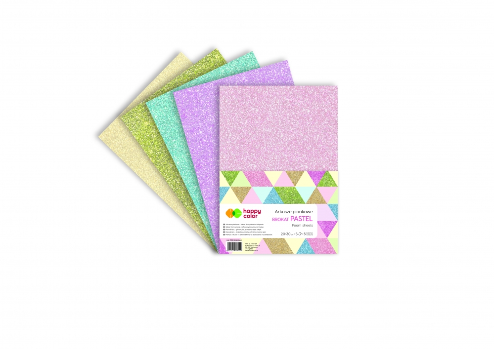 Dekorační pěna A4 pastelový mix s brokátem 5 barev