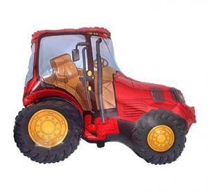 Balónek fóliový nafouknutý 14" na tyčce - Traktor červený