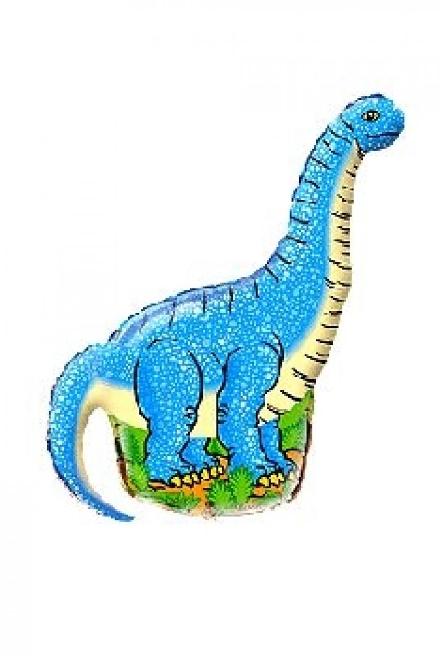 Balónek fóliový nafouknutý 14" na tyčce - Dino modrý