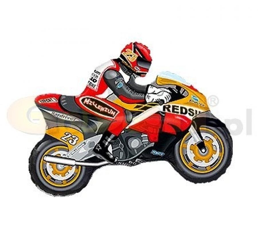 Balónek fóliový nafouknutý 14" na tyčce - Motorka oranžovo červená