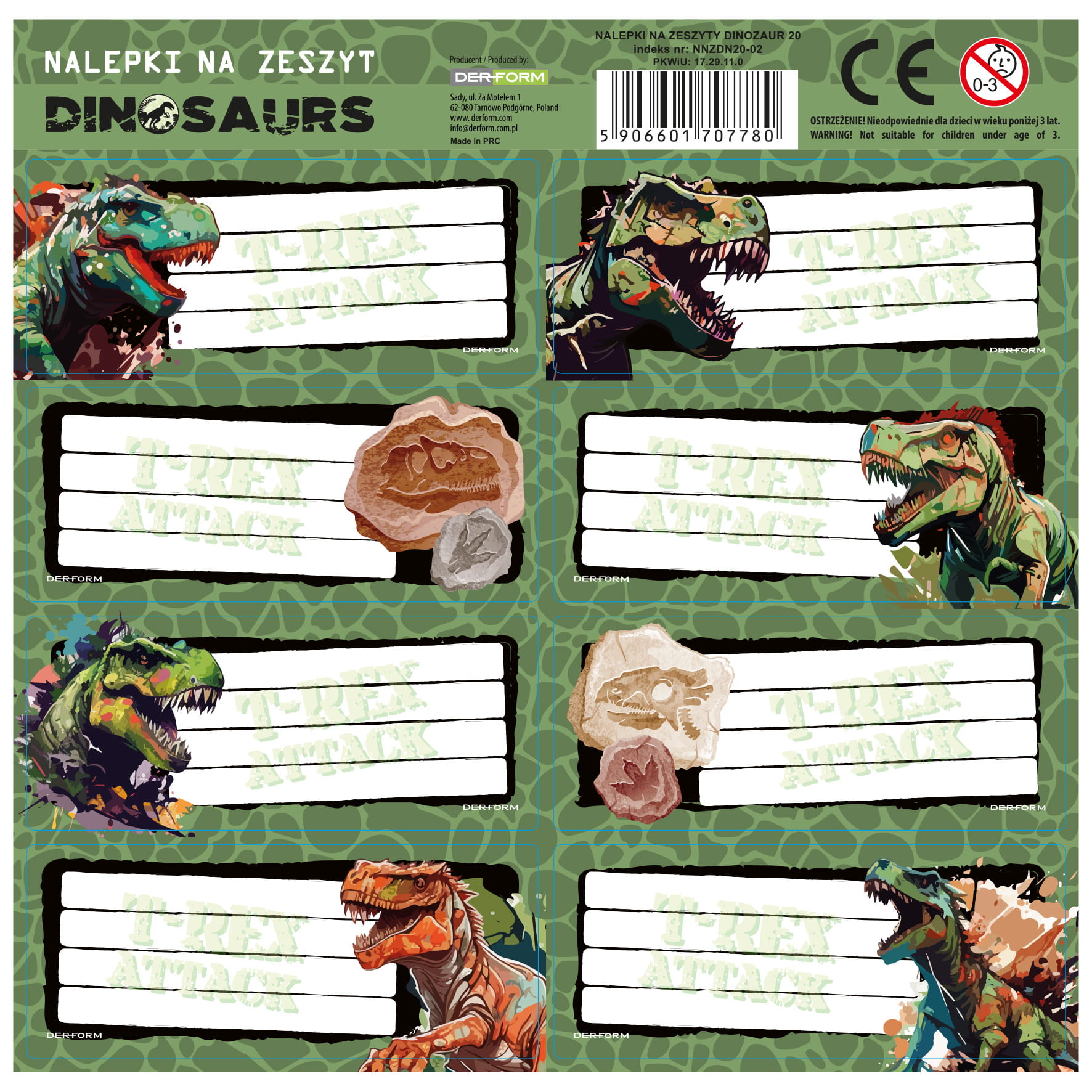 Samolepky na sešity Dino