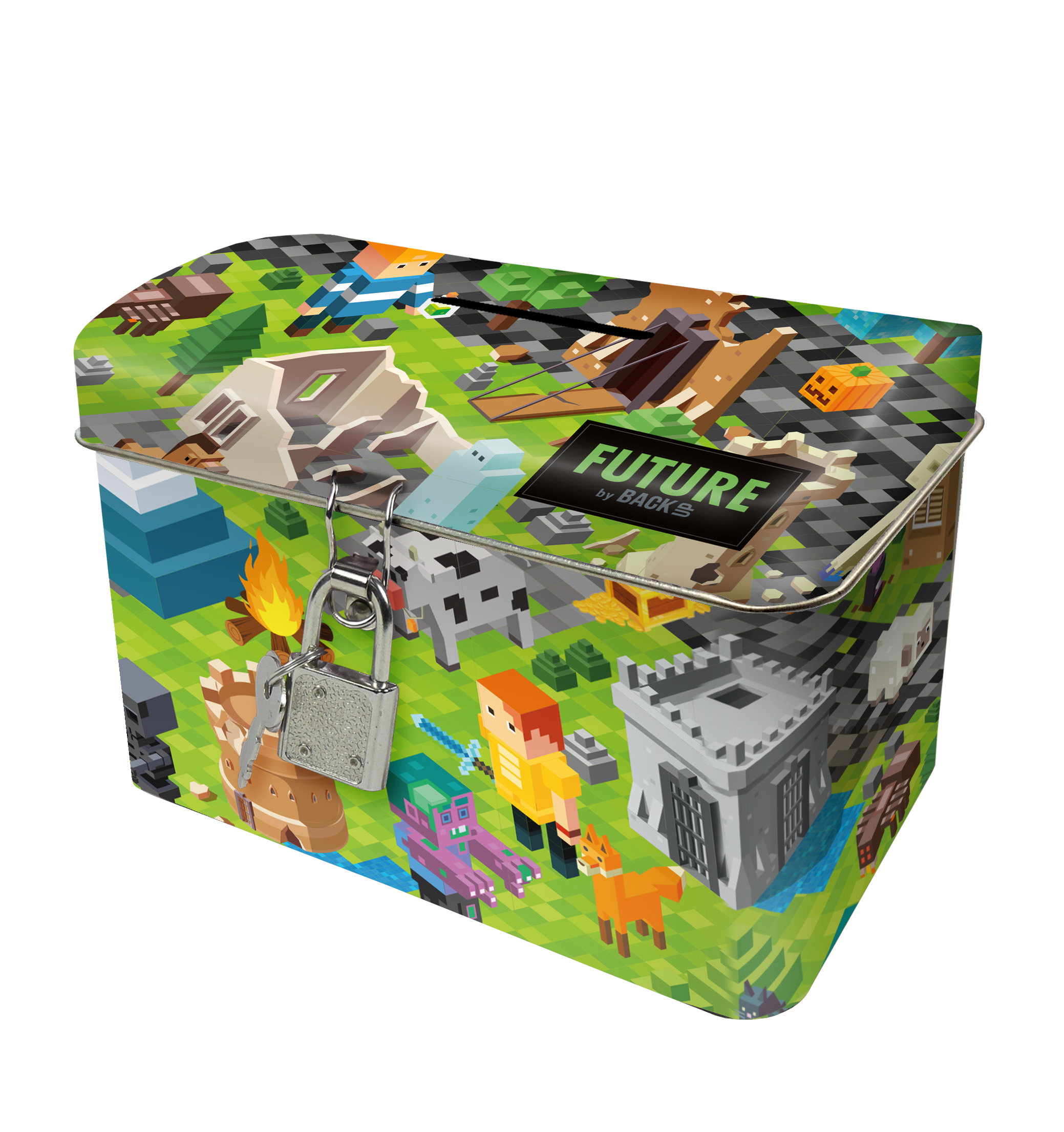 Plechová pokladnička se zámkem kufřík - Game