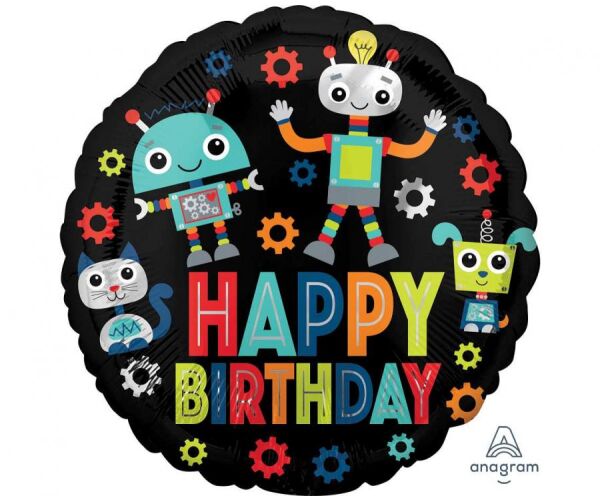 Balónek fóliový Birthday robots 46 cm