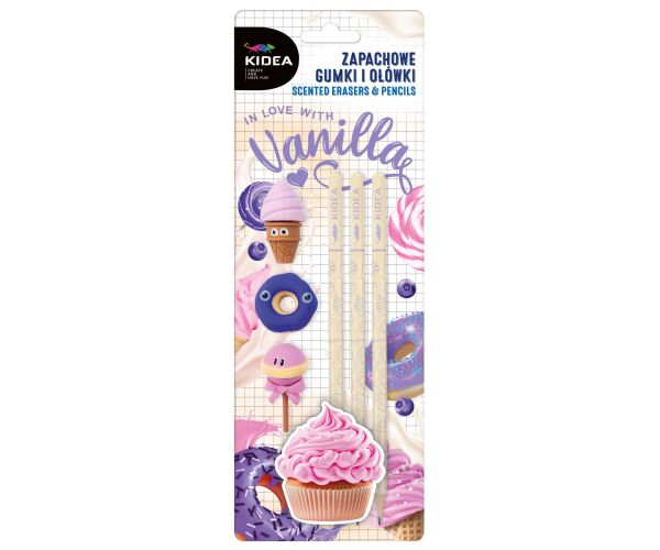 Trojhranné tužky a pryže s vůní vanilky 3 ks