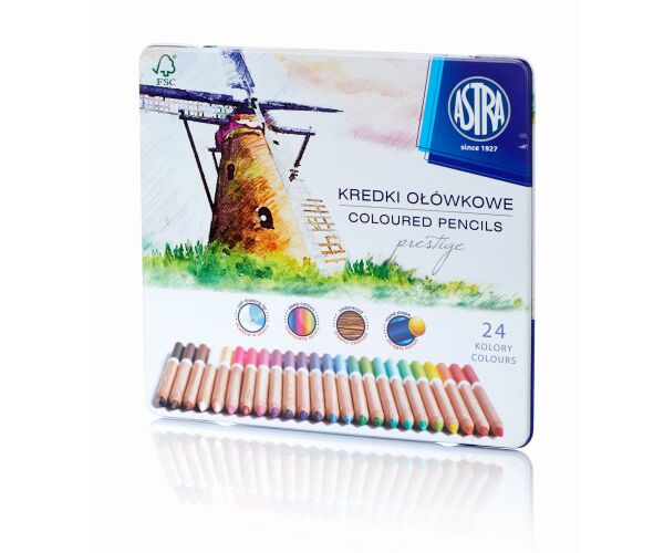 Pastelky z cedrového dřeva ASTRA PRESTIGE 24 barev METAL BOX