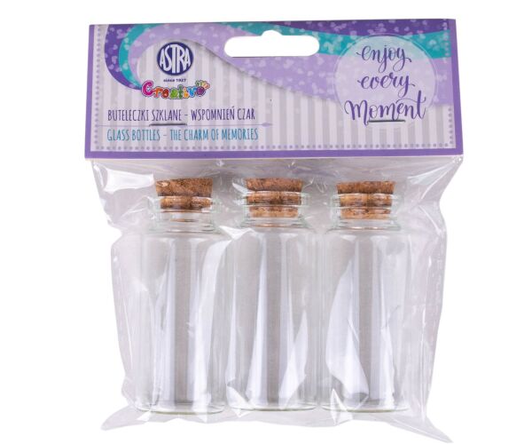 Lahvičky skleněné prázdné s korkovým špuntem 3 ks