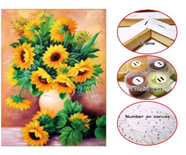 Plátno 30 x 40 cm maluj podle čísel - Slunečnice