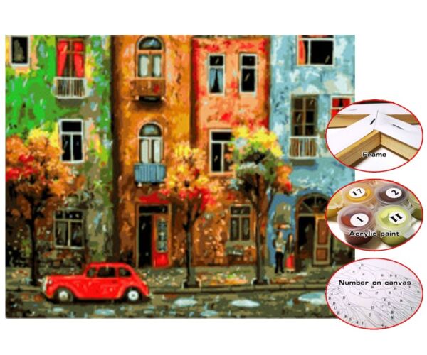 Plátno 30 x 40 cm maluj podle čísel - Domy