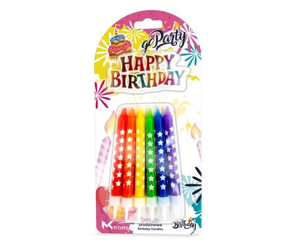 Svíčky dortové JUMBO 12 ks s nápisem HAPPY BIRTHDAY