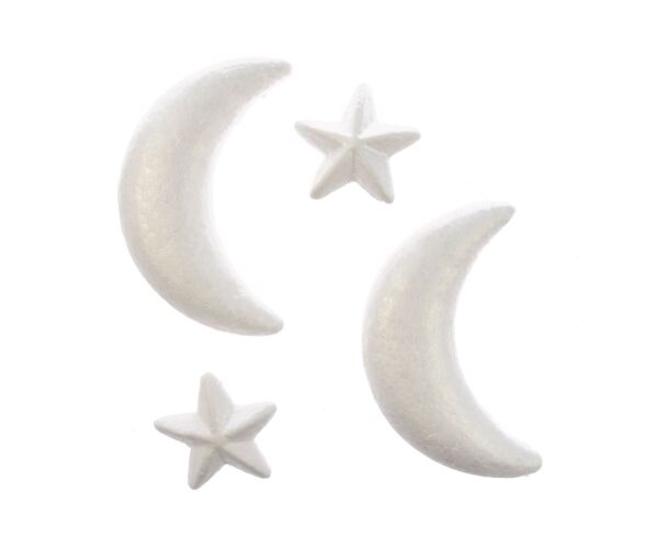 Polystyrenová dekorace - hvězdičky a měsíc 4 ks