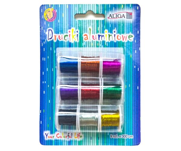 Drátky hliníkové na špulce 0,3 mm x 3 m, 9 ks
