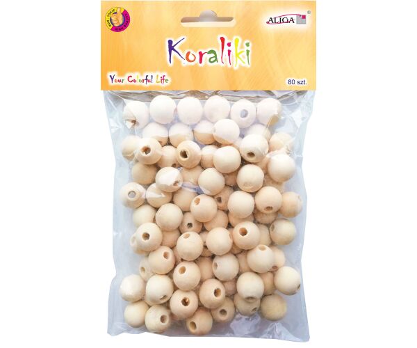 Korálky dřevěné natur 14 mm 80 ks