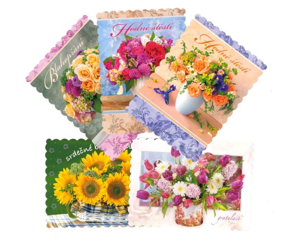 Pohlednice S-367 Kytky glitr