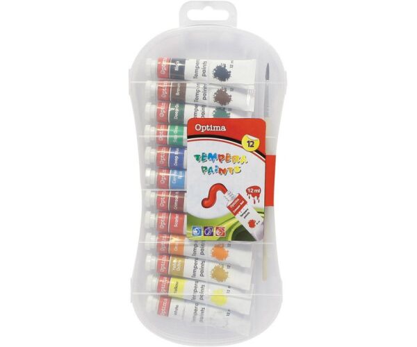Temperové barvy OPTIMA 12 x 12 ml v plastové krabičce