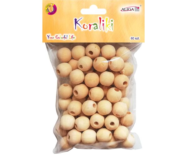 Korálky dřevěné 18 mm 60 ks kulaté