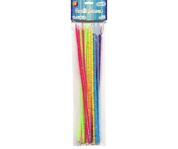 Drátky plyšové s brokátem 6 mm x 30 cm neonové 20 ks