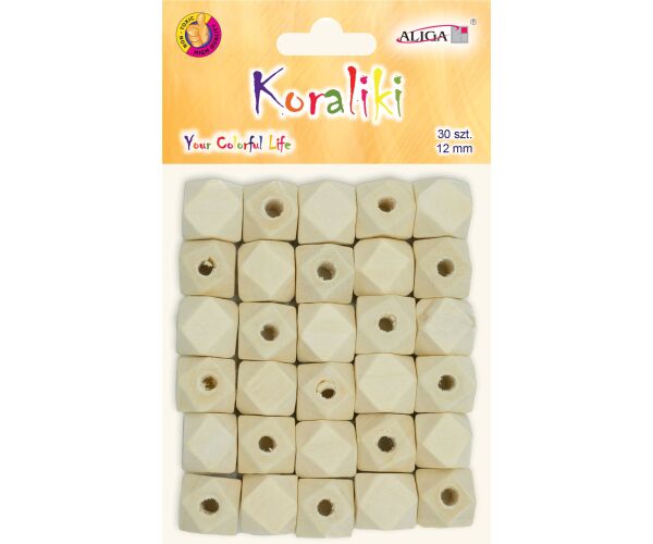 Dřevěné korálky natur 12 mm 30 ks geometrické