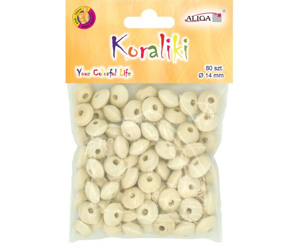 Dřevěné korálky natur 14 mm 80 ks ploché