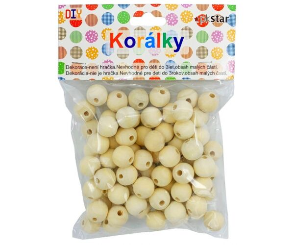 Korálky dřevěné 15 mm 75 ks