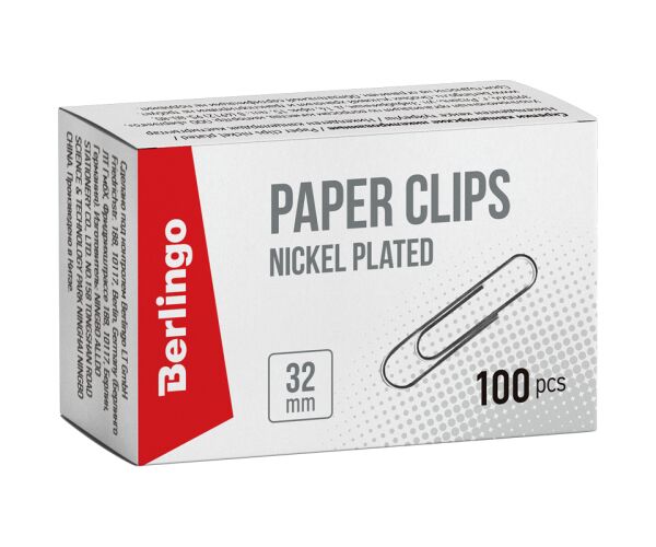 Kancelářské sponky 32 mm Berlingo - poniklované