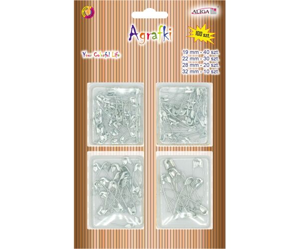 Spínací špendlíky stříbrné mix velikosti 100 ks