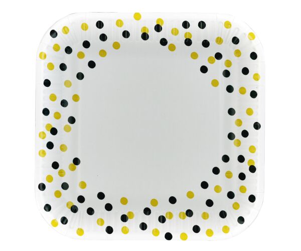 Papírový talíř hranatý Confetti Gold Black
