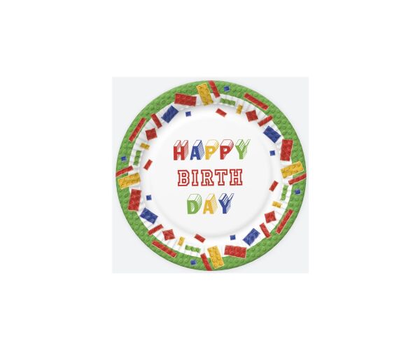 Papírový talíř velký - Building Blocks Birthday