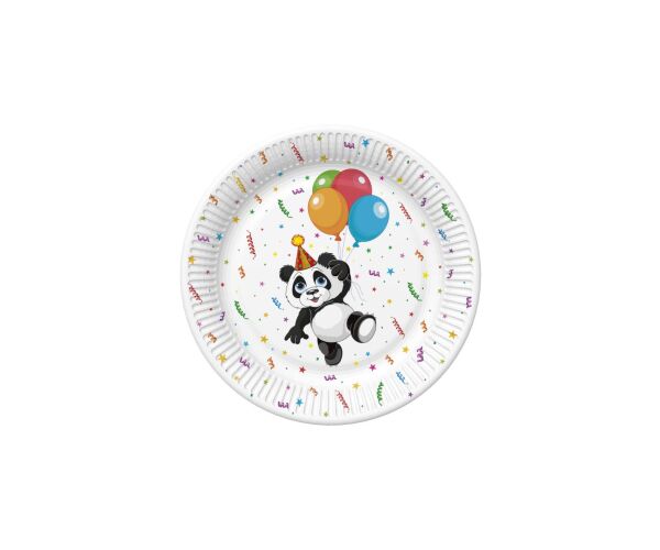 Papírový talíř velký - Funny Panda with Balloons