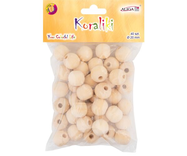 Dřevěné korálky natur 20 mm 40 ks