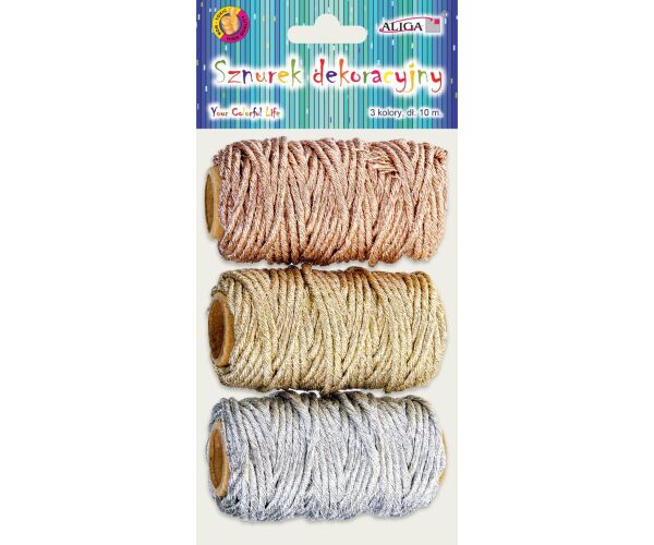 Provázky 2 mm 10 m 3 barvy metalizovaný mix