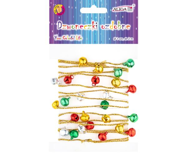 Rolničky MIX barev na zlatém provázku