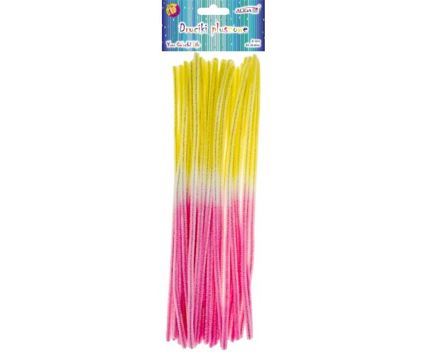 Drátky plyšové 30 cm 40 ks duhové - růžovo - žluté