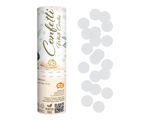 Vystřelovací konfety 15 cm Bílé kolečka