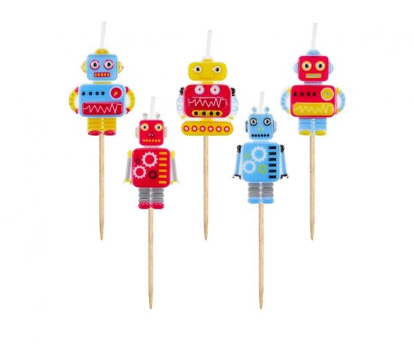Dortové svíčky pikery - Roboti 5 ks