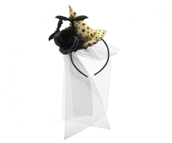 Párty čelenka Klobouk se zlatým závojem