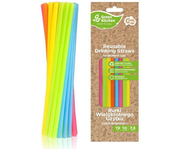Plastové brčka 7,5 x 190 mm barevný mix 10 ks znovupoužitelné