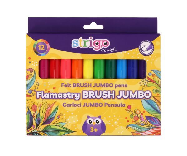 Barevné fixy STRIGO 12 barev JUMBO štětcové