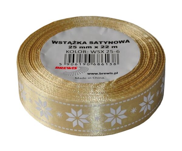 Vánoční atlasová stuha 25 mm krémová - 06