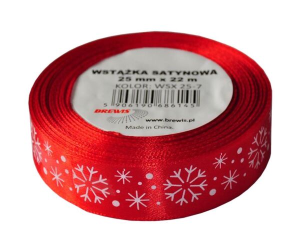 Vánoční atlasová stuha 25 mm červená - 07