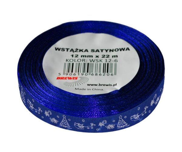 Vánoční atlasová stuha 12 mm modrá - 11