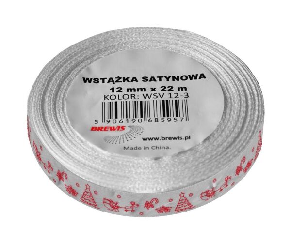 Vánoční atlasová stuha 12 mm bílá - 12