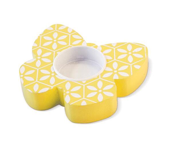 Dřevěný stojánek na čajovou svíčku - žlutý