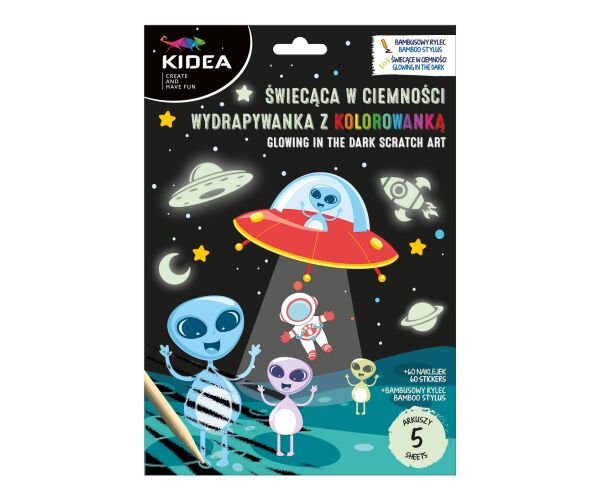 Škrábací obrázek svítící ve tmě + omalovánky Vesmír