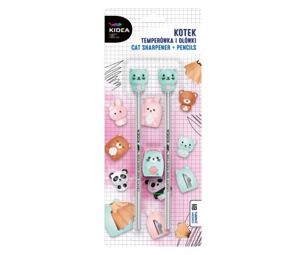 Tužky na blistru 3 ks s figurkou a ořezávátkem - Kočička