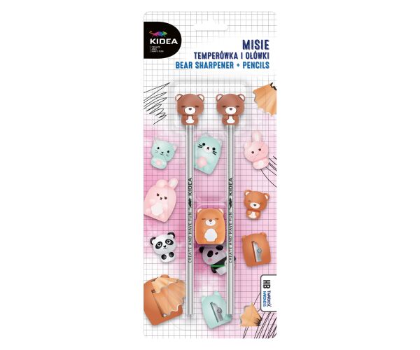 Tužky na blistru 3 ks s figurkou a ořezávátkem - Medvídek