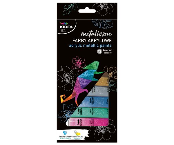 Akrylové barvy metalické 12 ks 12 ml KIDEA
