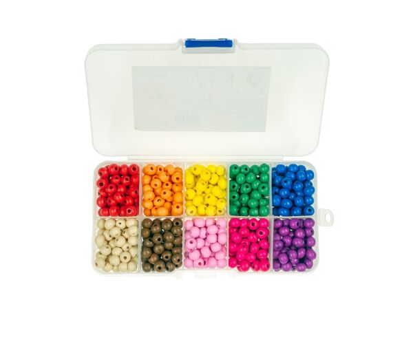 Dřevěné korálky barevné 600 ks v krabičce