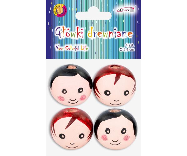 Hlavičky dřevěné s vlasy 4 ks