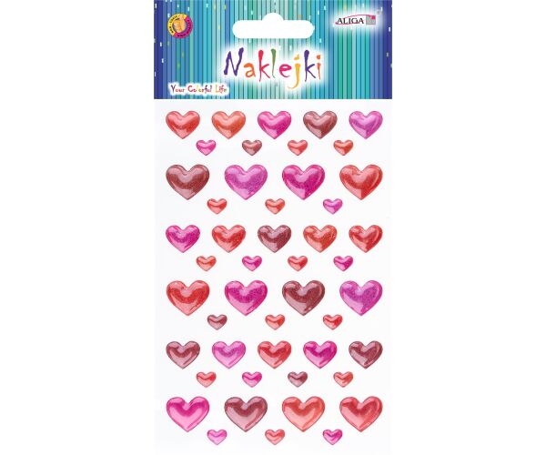 Samolepky srdíčka 3D 10 x 15 cm